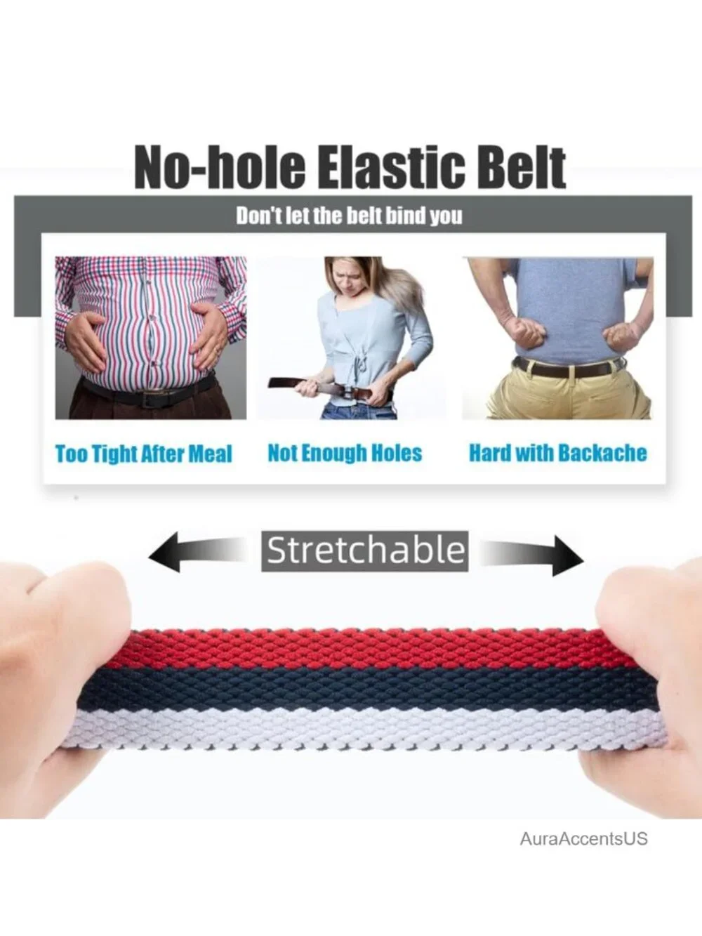 Unisex Micro-Adjustable Stretch Golf Belt, Elastic Woven Braided with Leather
